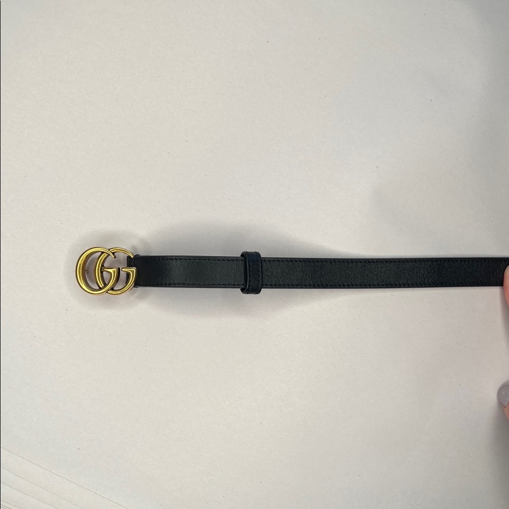 Authentic Gucci GG Marmont Black Leather Slim Belt - Picture 5 of 9